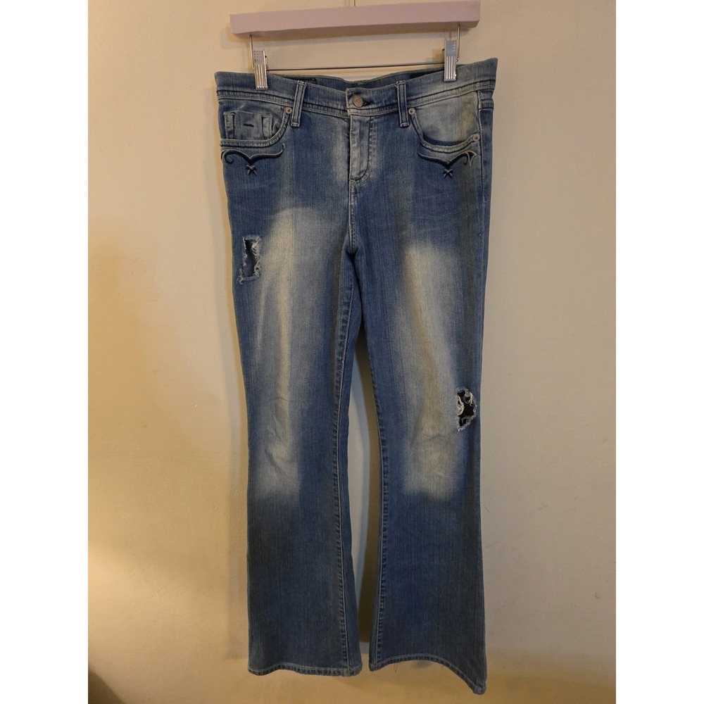 J Signature Women's SZ 30 Light Blue Embroidered Pockets Bootcut Jeans Y2K Boho
